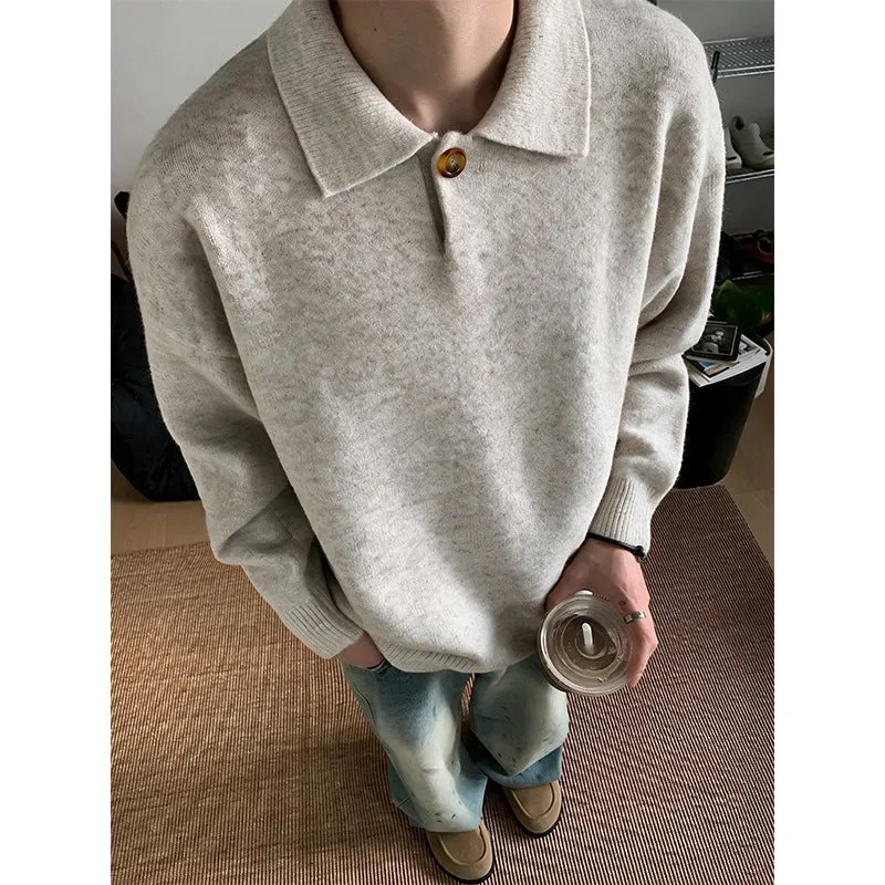 Damen Oversize-Strickpullover mit Polokragen und Ein-Knopf-Detail Drune