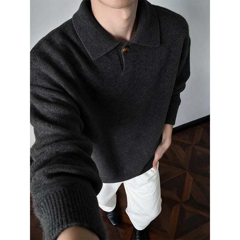 Damen Oversize-Strickpullover mit Polokragen und Ein-Knopf-Detail Drune