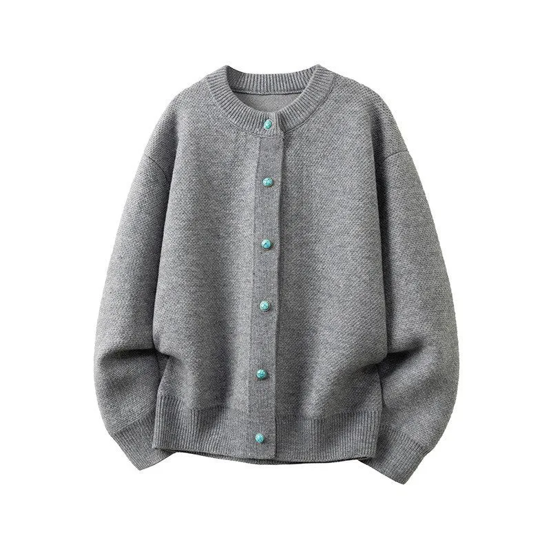 Damen Oversize-Strickjacke mit rundem Ausschnitt und kontrastknöpfen Drune