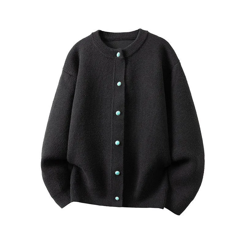 Damen Oversize-Strickjacke mit rundem Ausschnitt und kontrastknöpfen Drune