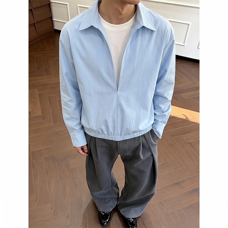 Damen Oversize-Bluse mit tiefem V-Ausschnitt, Hemdkragen und elastischem Saum Drune