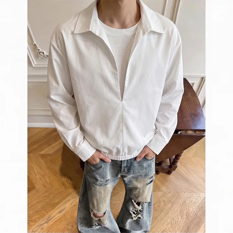 Damen Oversize-Bluse mit tiefem V-Ausschnitt, Hemdkragen und elastischem Saum Drune