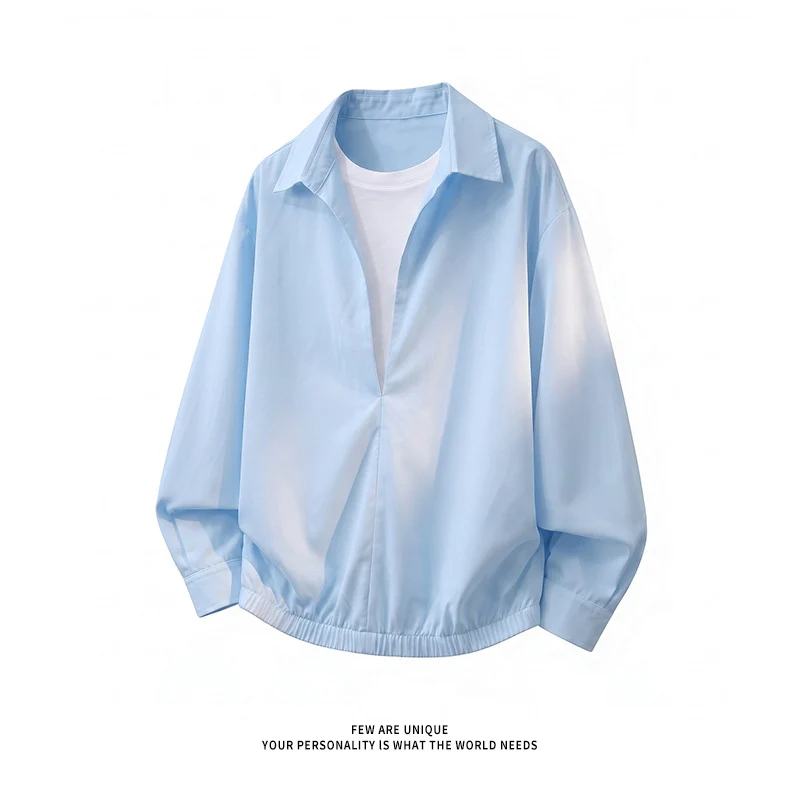Damen Oversize-Bluse mit tiefem V-Ausschnitt, Hemdkragen und elastischem Saum Drune