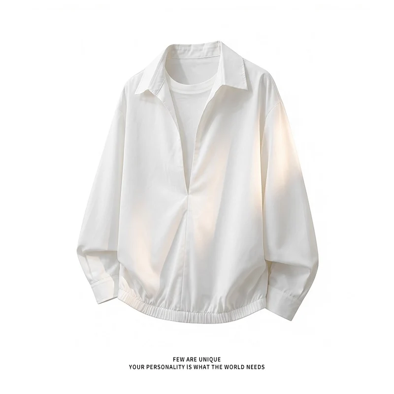 Damen Oversize-Bluse mit tiefem V-Ausschnitt, Hemdkragen und elastischem Saum Drune