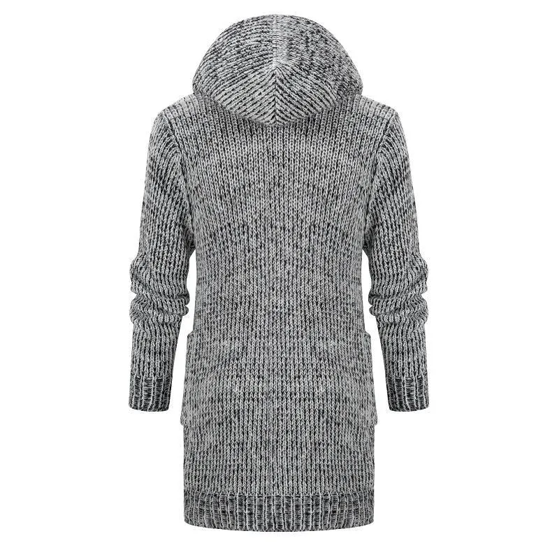 Damen Langer Kapuzen‑Strickcardigan mit tiefer Rippenstruktur und aufgesetzten Taschen Drune