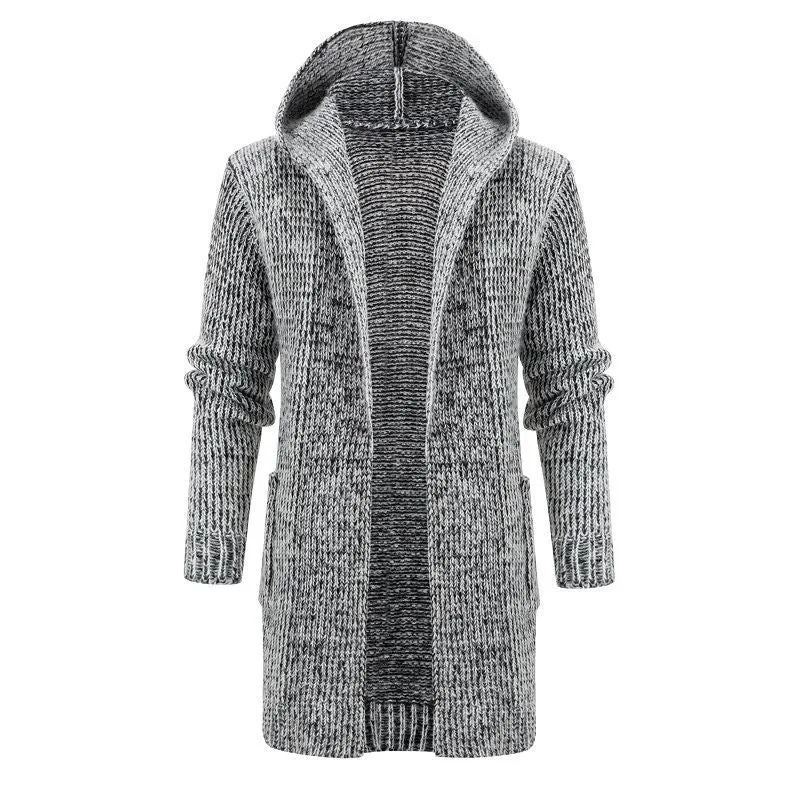 Damen Langer Kapuzen‑Strickcardigan mit tiefer Rippenstruktur und aufgesetzten Taschen Drune