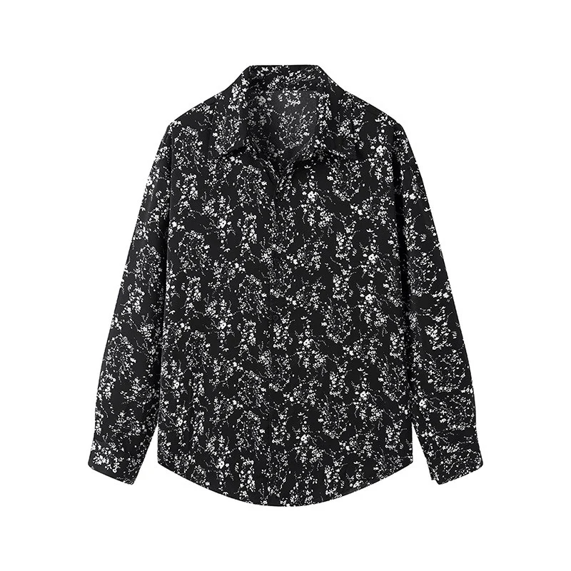 Damen Langärmliges Hemd mit floralem Allover-Print und klassischem Kragen Drune