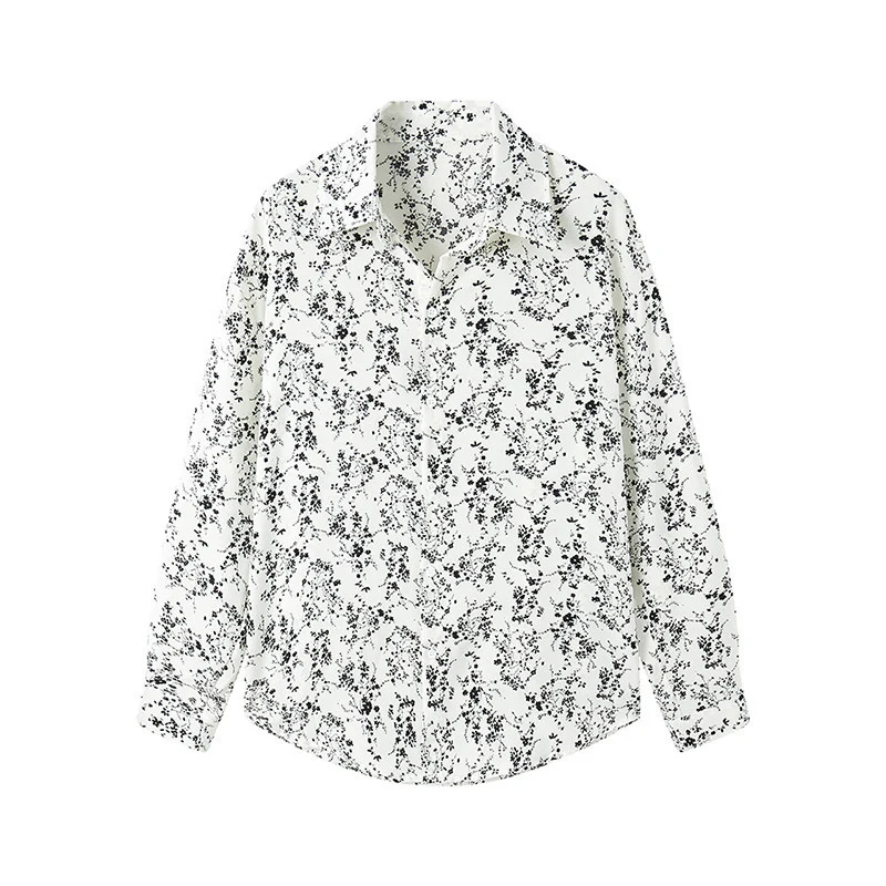 Damen Langärmliges Hemd mit floralem Allover-Print und klassischem Kragen Drune