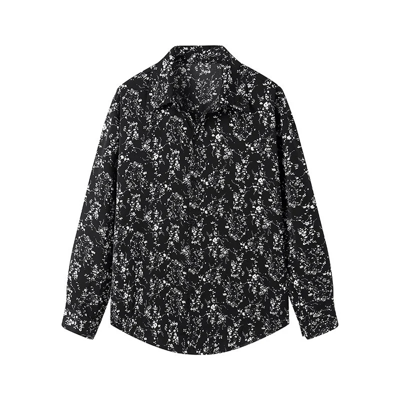 Damen Langärmliges Hemd mit floralem Allover-Print und klassischem Kragen Drune
