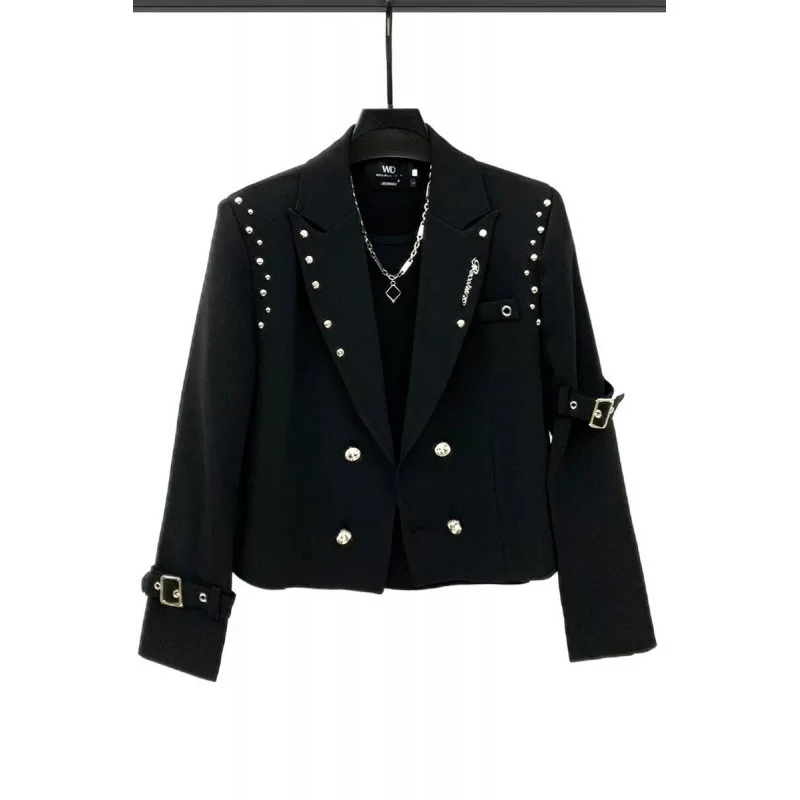 Damen Kurzer Doppelreiher-Blazer mit Nietenbesatz und Schnallenärmeln Drune