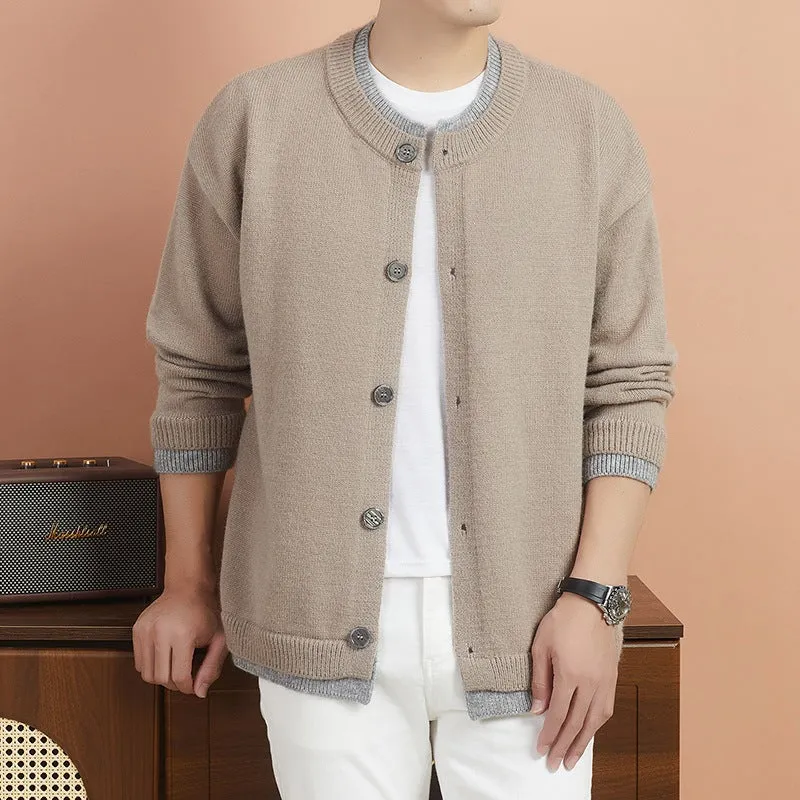 Damen Kurze Strickjacke mit Kontrastkragen und Knopfleiste Drune