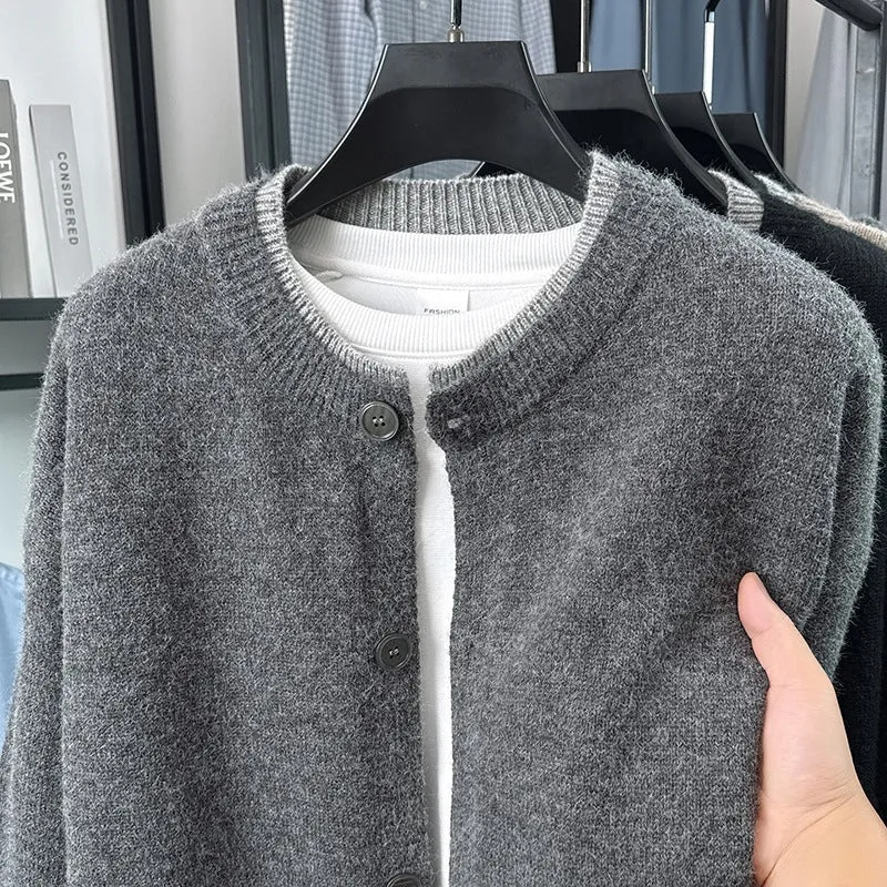 Damen Kurze Strickjacke mit Kontrastkragen und Knopfleiste Drune