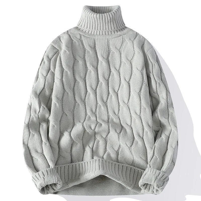 Damen Grobgestrickter Rollkragenpullover mit Zopfmuster und Oversize-Schnitt Drune