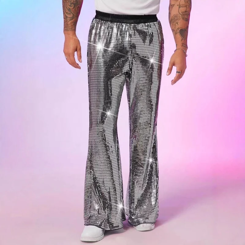 Damen Glitzer-Flared-Hose mit Pailletten und elastischem Bund Drune