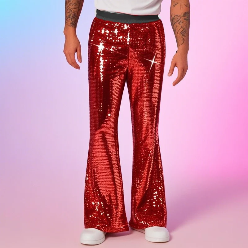 Damen Glitzer-Flared-Hose mit Pailletten und elastischem Bund Drune