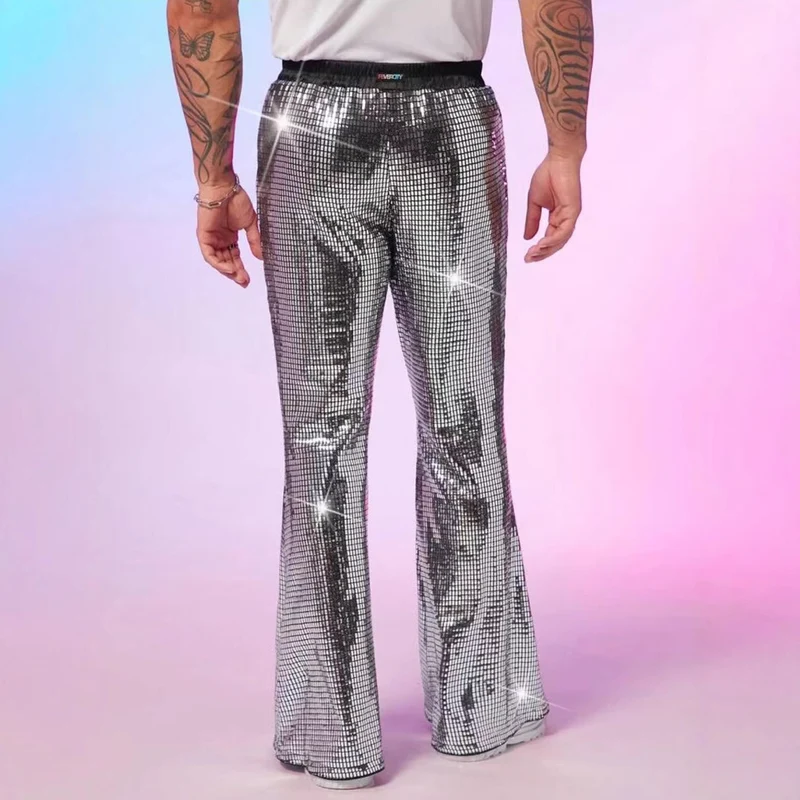 Damen Glitzer-Flared-Hose mit Pailletten und elastischem Bund Drune
