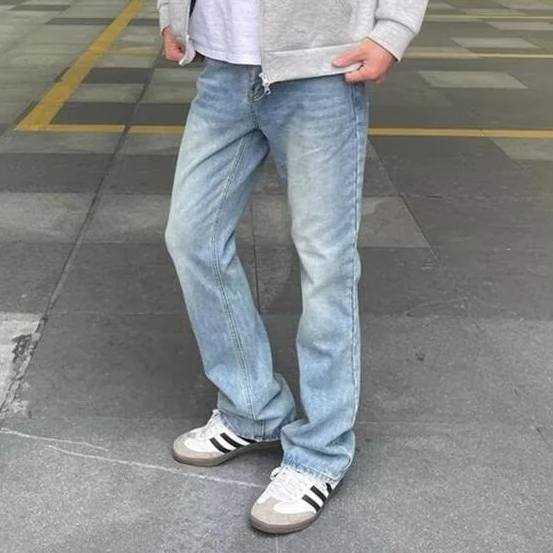 Damen Gerade geschnittene Vintage-Waschung Jeans mit verlängertem Bein und weitem Saum Drune