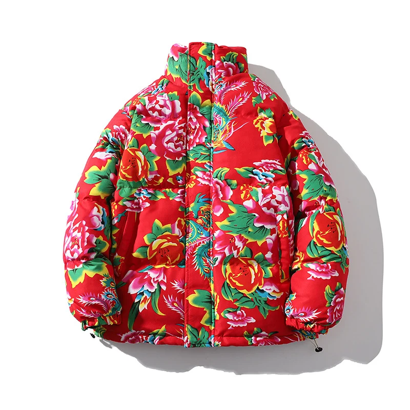 Damen Gefütterte gesteppte Pufferjacke mit großfloralem Print und Stehkragen Drune