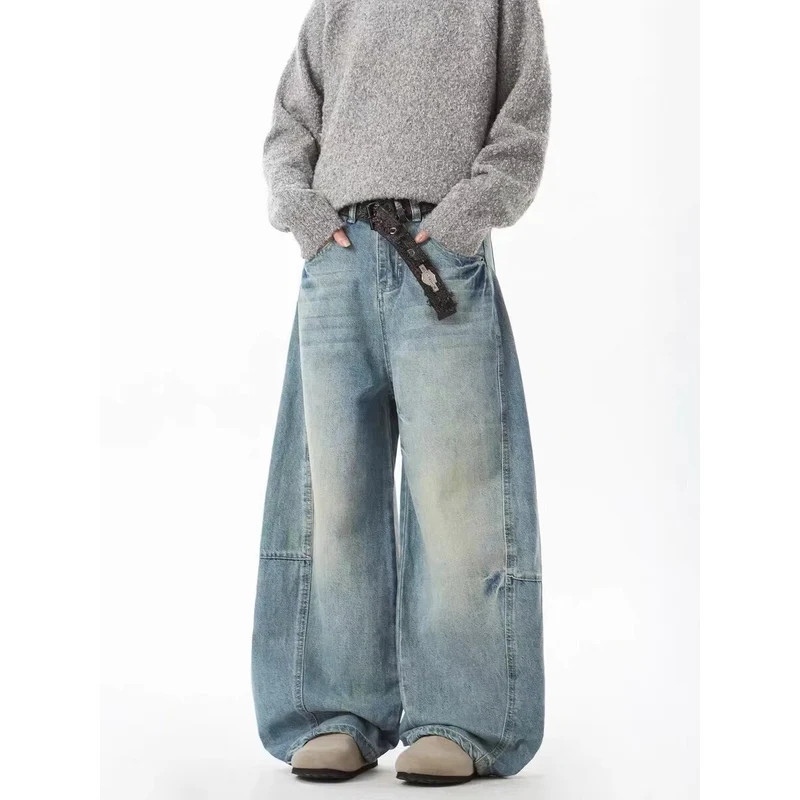 Damen Extraweite Vintage-Baggy-Jeans mit extra tiefem Schritt, entspannter Silhouette und used Waschung Drune
