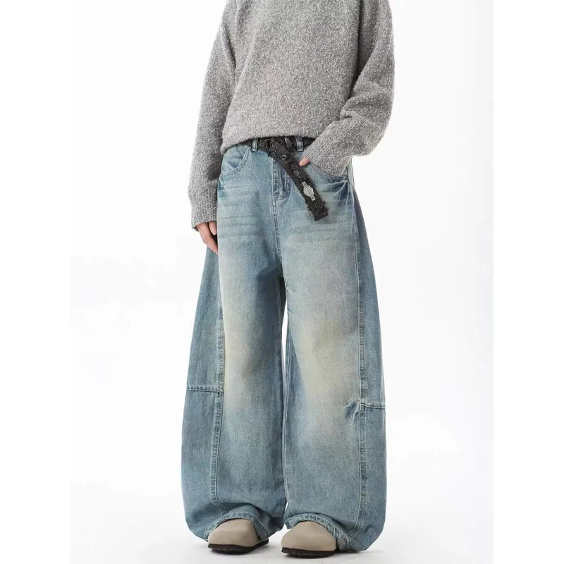Damen Extraweite Vintage-Baggy-Jeans mit extra tiefem Schritt, entspannter Silhouette und used Waschung Drune