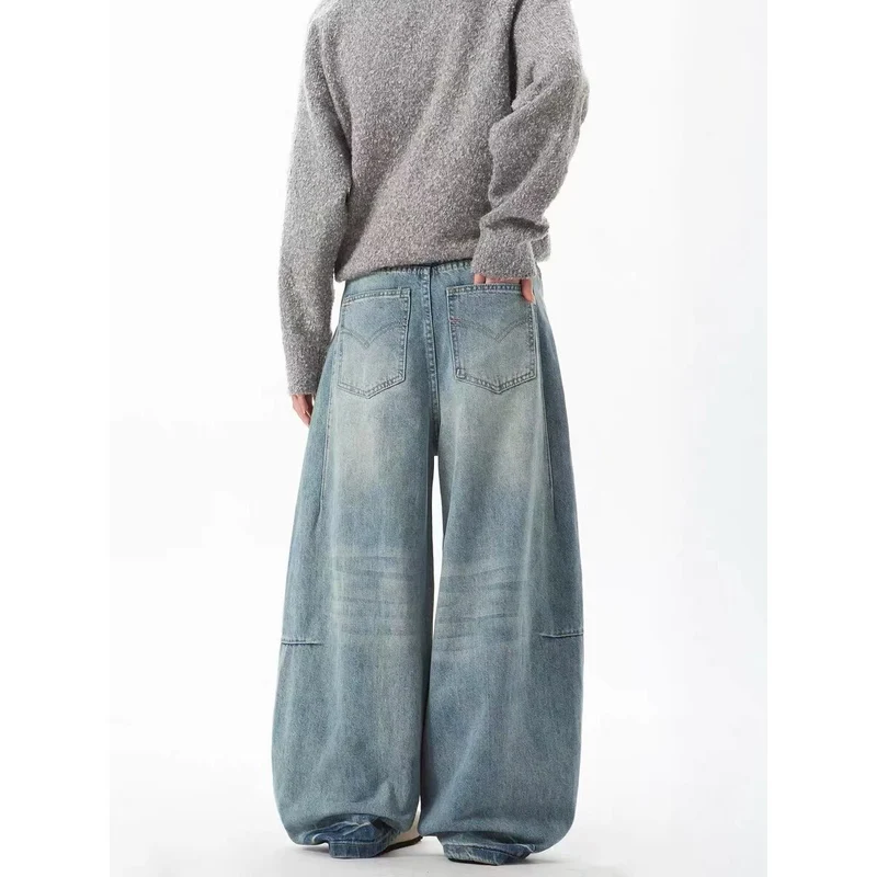 Damen Extraweite Vintage-Baggy-Jeans mit extra tiefem Schritt, entspannter Silhouette und used Waschung Drune