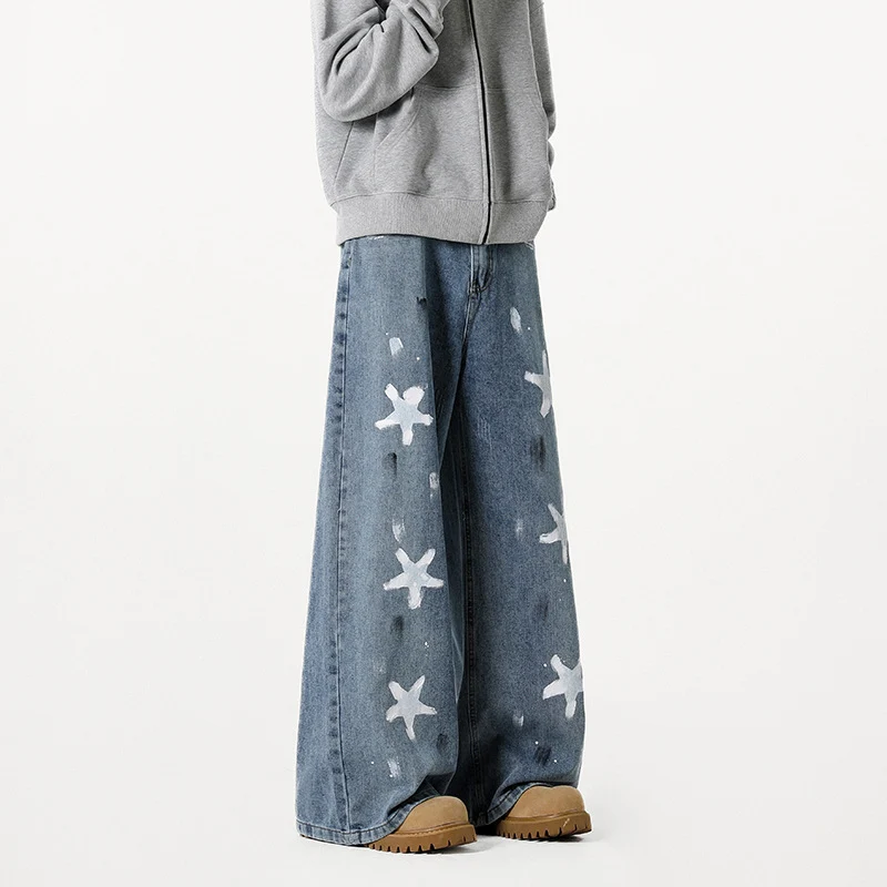 Damen Extraweite Baggy-Jeans mit Sternprint, Distressed-Details und weitem Bein Drune