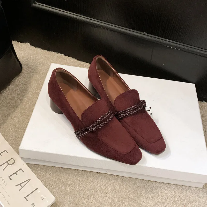 Damen Veloursleder-Loafer mit geflochtenem Riemendetail und niedrigem Blockabsatz Drune