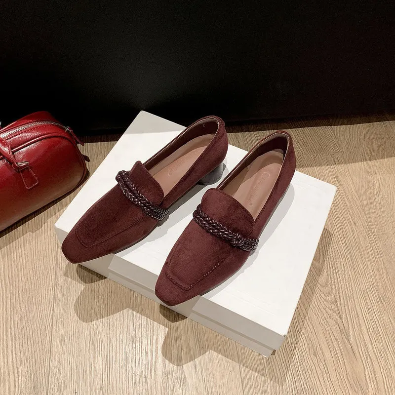 Damen Veloursleder-Loafer mit geflochtenem Riemendetail und niedrigem Blockabsatz Drune