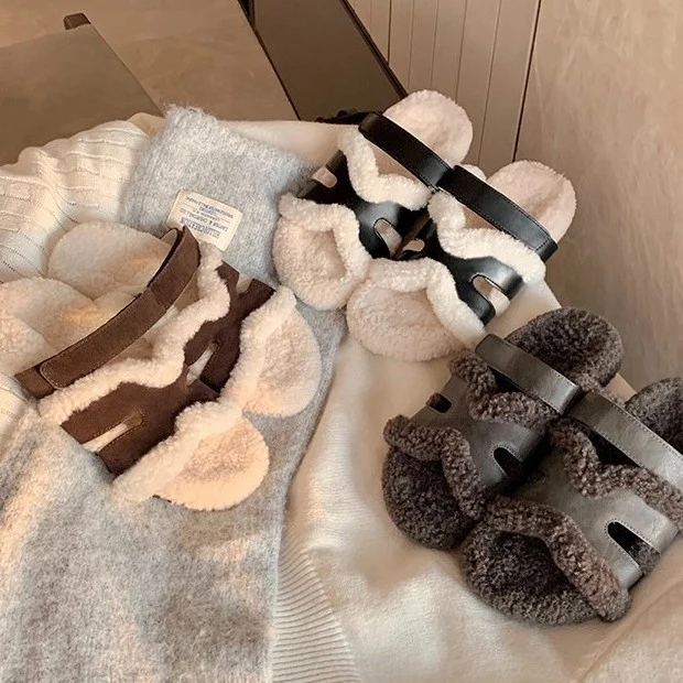 Damen Teddy-gefütterte Pantoletten mit verstellbaren Riemen Drune