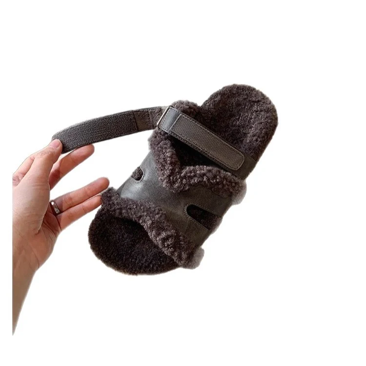 Damen Teddy-gefütterte Pantoletten mit verstellbaren Riemen Drune