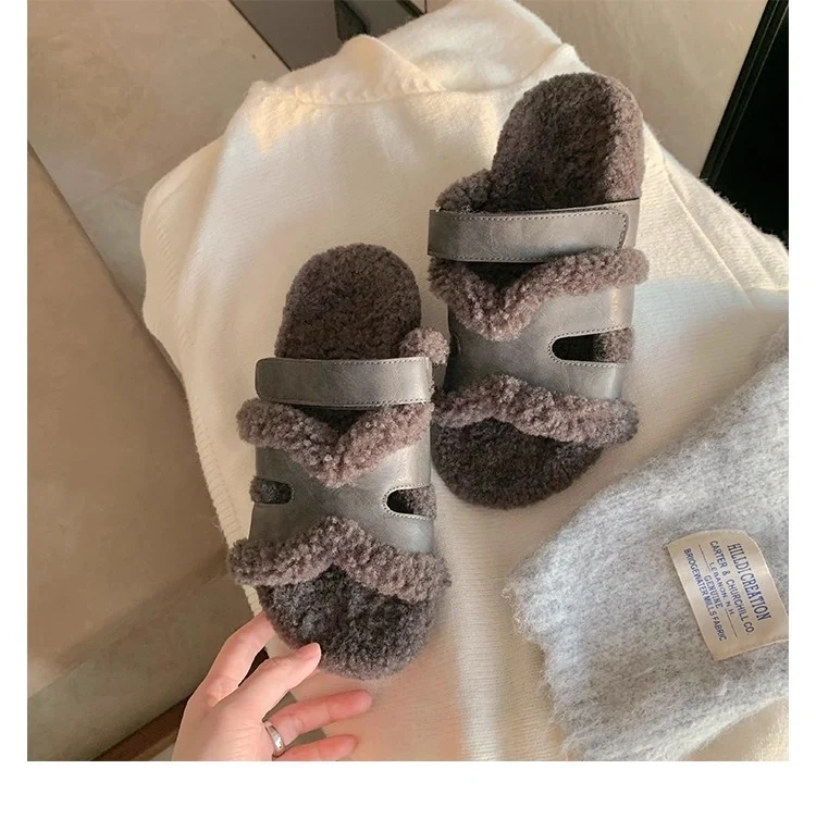 Damen Teddy-gefütterte Pantoletten mit verstellbaren Riemen Drune