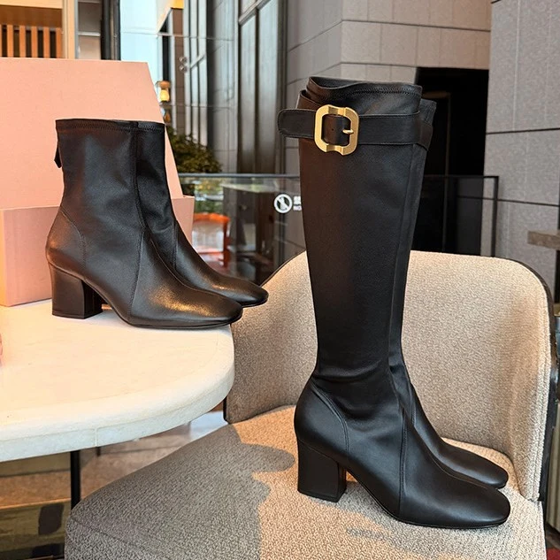 Damen Stretch-Stiefelette mit mittlerem Blockabsatz Drune