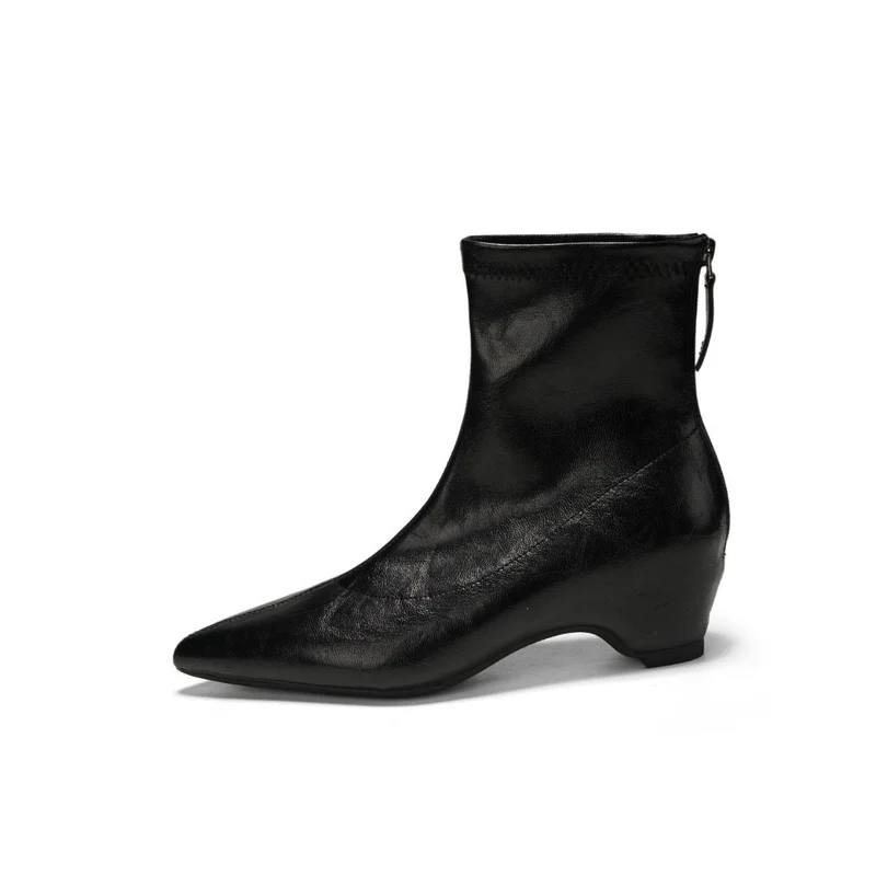 Damen Spitz zulaufende Ankle-Boots aus Glattleder mit integriertem Keilabsatz Drune