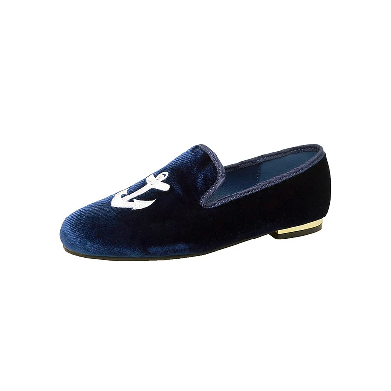 Damen Samt-Slipper mit Sonnenstickerei und goldener Absatzkappe Drune