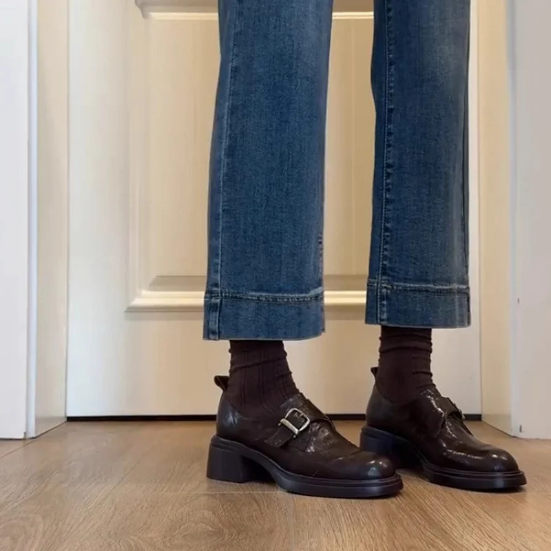 Damen Monkstrap-Loafer aus Leder mit markantem Blockabsatz und profilierter Gummisohle Drune