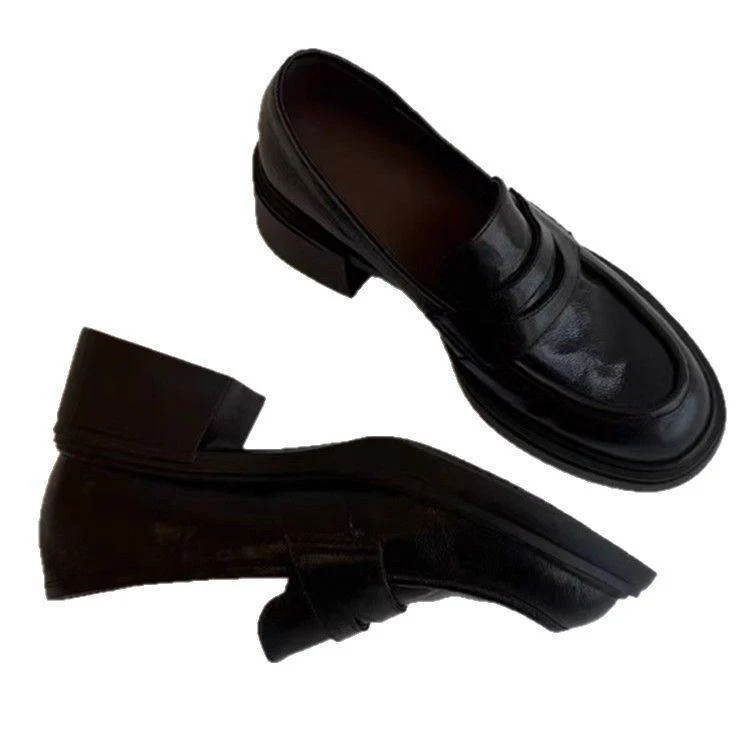 Damen Modische Penny-Loafer mit markanter Plateauprofilsohle und mittelhohem Blockabsatz Drune