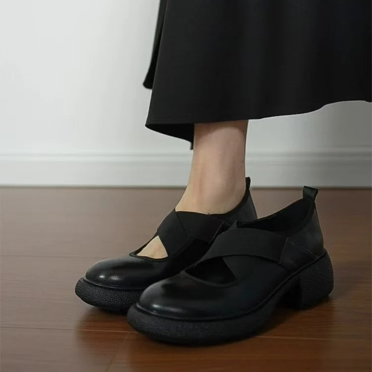 Damen Mary‑Jane Slipper mit elastischen Kreuzriemen und profiliertem Plateausohle-Design Drune