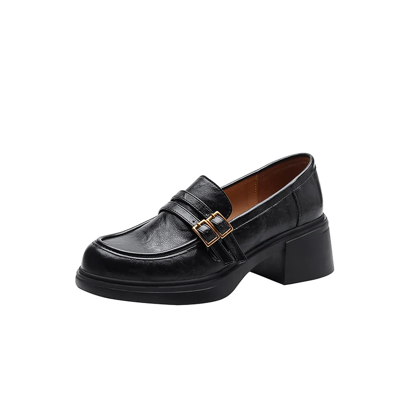 Damen Loafer mit skulpturalem Blockabsatz und Doppelriemen-Detail Drune