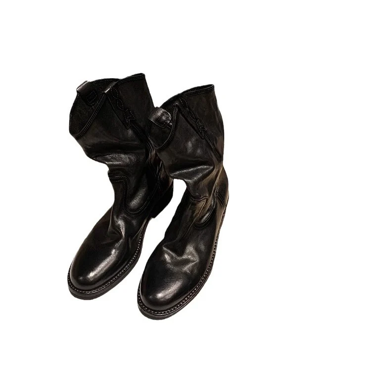 Damen lässige Cowboystiefel aus echtem Glattleder mit weichem, geschlitztem Schaft Drune