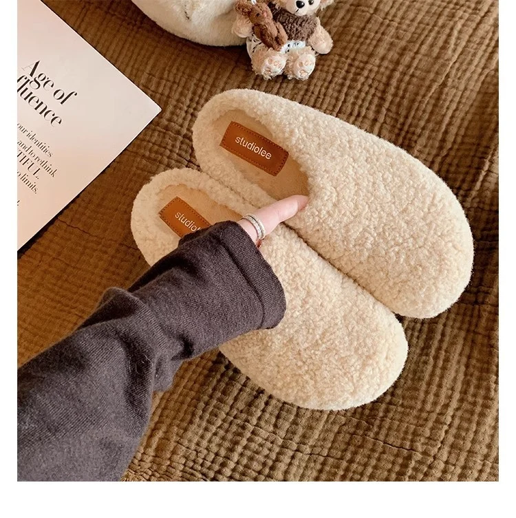 Damen Kuschelige Teddy-Filz Hausschlappen mit geschlossener Kappe und gepolstertem Fußbett Drune