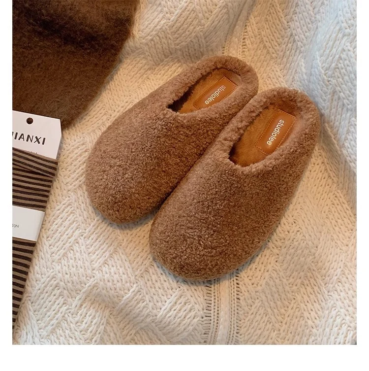Damen Kuschelige Teddy-Filz Hausschlappen mit geschlossener Kappe und gepolstertem Fußbett Drune