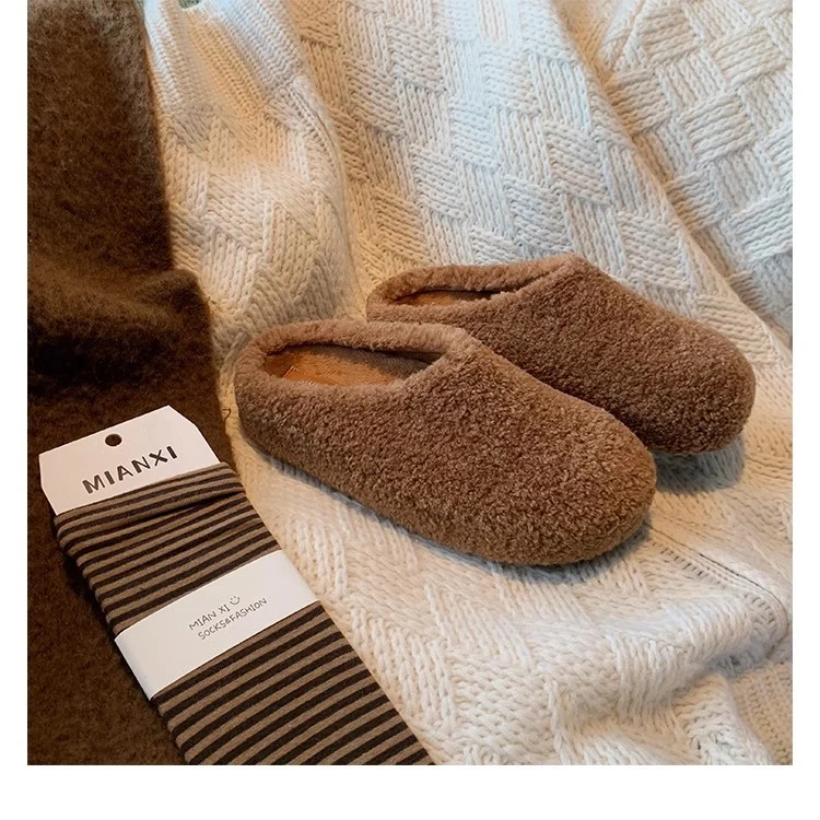 Damen Kuschelige Teddy-Filz Hausschlappen mit geschlossener Kappe und gepolstertem Fußbett Drune