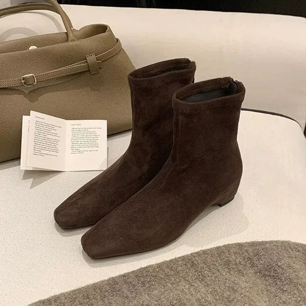 Damen Knöchelhohe Leder-Stiefelette mit quadratischer Zehenpartie, Mittelnähte und elastischem Schaft Drune