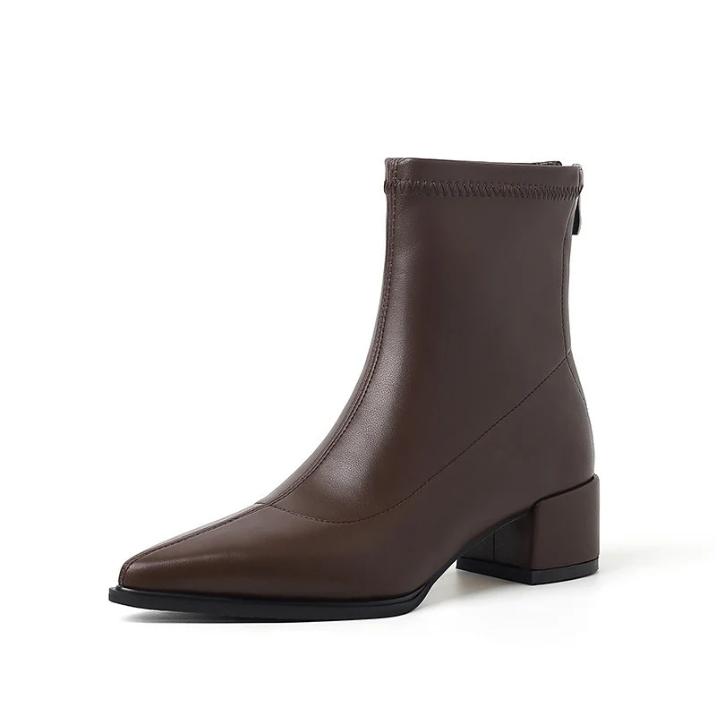 Damen Knöchelhohe Leder-Ankleboots mit spitzer Kappenform und sculpted Blockabsatz Drune