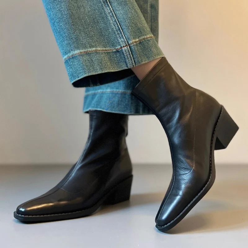 Damen Knöchelhohe Glattleder‑Stiefelette mit sculpted Keilabsatz Drune