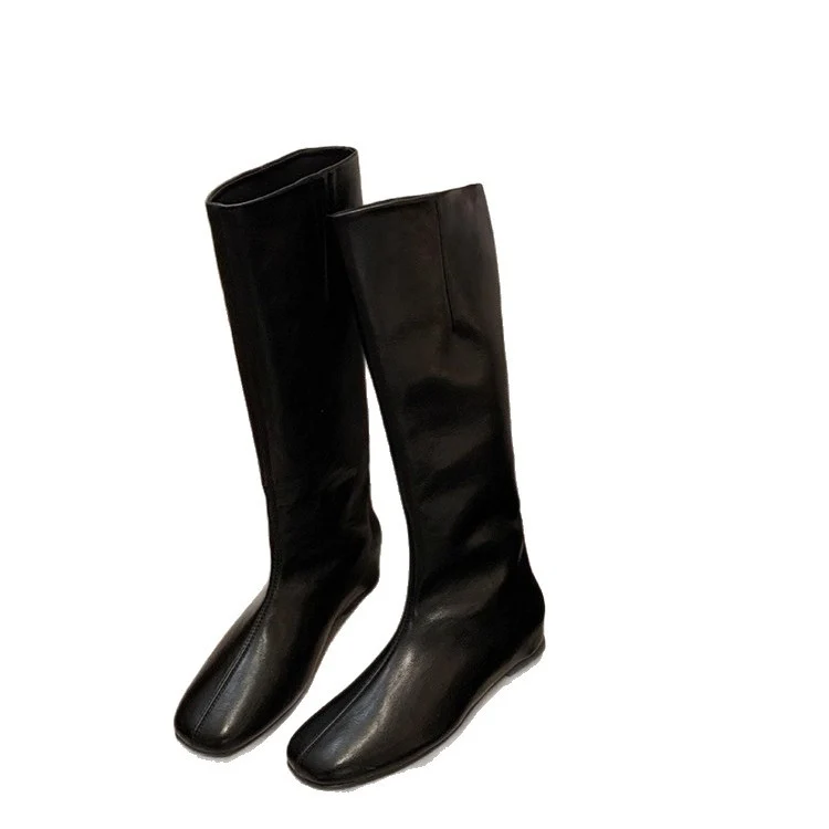 Damen Kniehohe Minimalistische Glattleder-Stiefel mit ergonomischer Laufsohle Drune