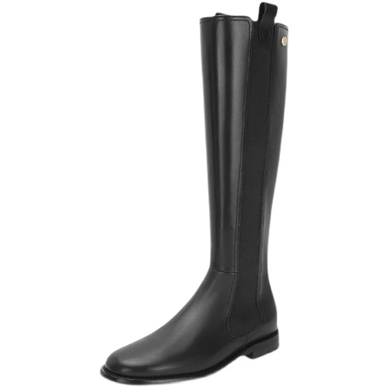 Damen kniehohe Chelsea-Stiefel aus Leder mit Elastikeinsatz Drune
