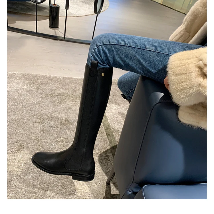Damen kniehohe Chelsea-Stiefel aus Leder mit Elastikeinsatz Drune