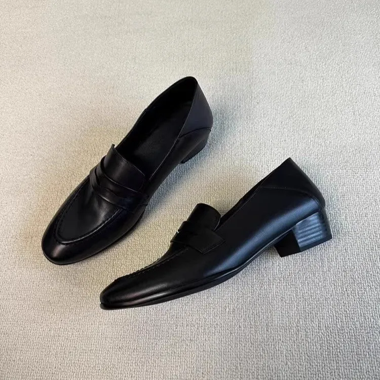 Damen Glattleder-Loafer mit niedrigem Blockabsatz und klassischem Penny-Steg Drune
