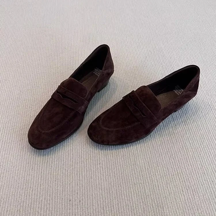 Damen Glattleder-Loafer mit niedrigem Blockabsatz und klassischem Penny-Steg Drune